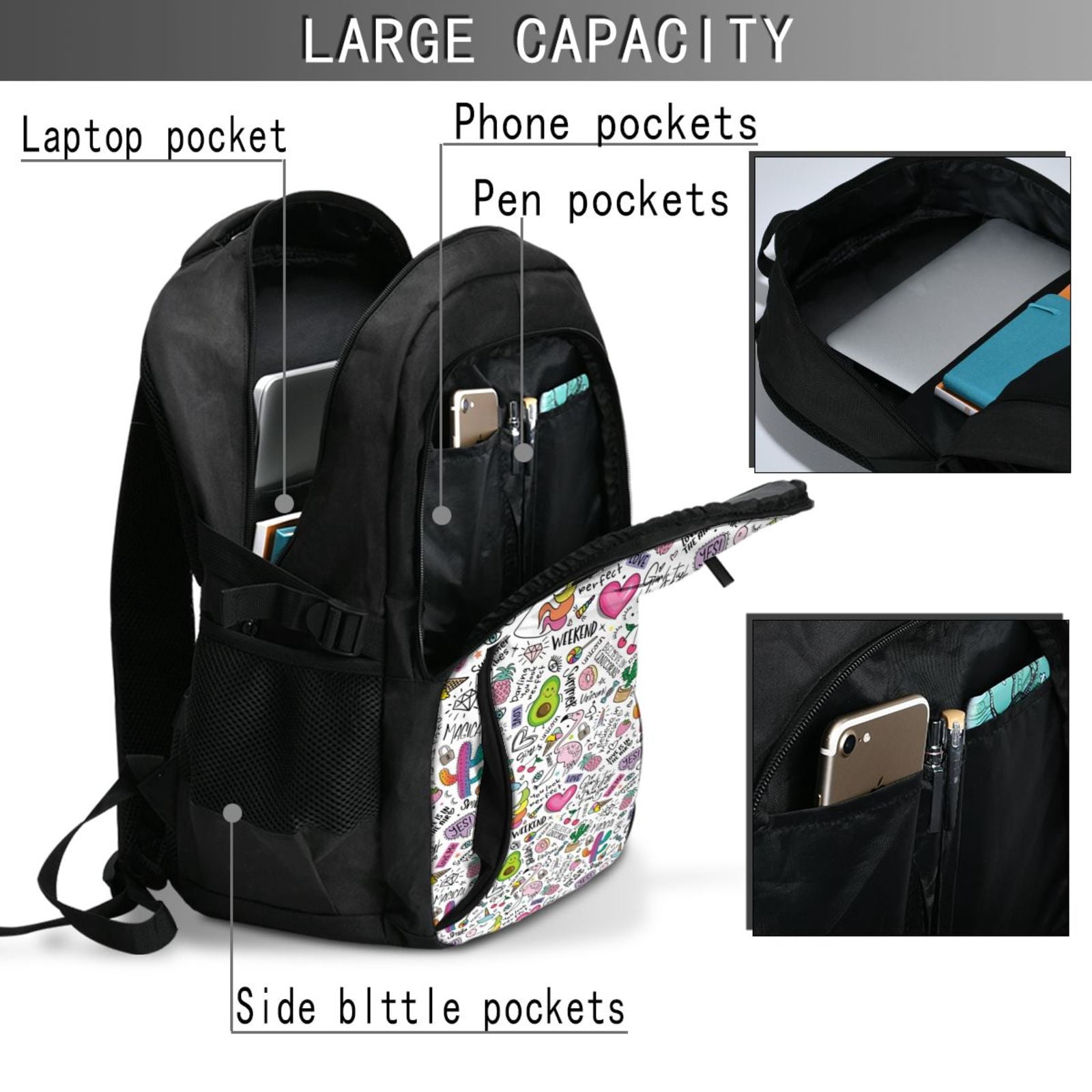 Ratiio Fun Animal with Unicorn Print Travel Laptop Backpack,Slim Sturdy Laptops Backpack with USB Charging Port, Water Resistant College School Computer Bag
