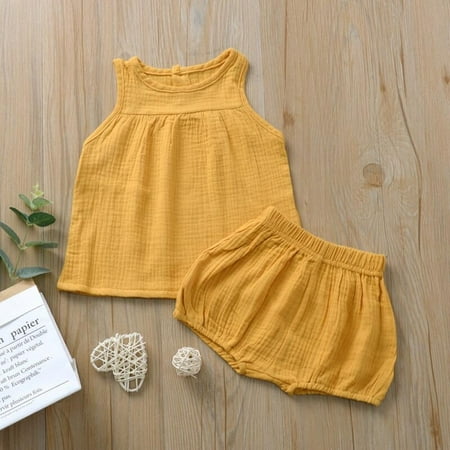 

Fantadool Summer Linen Baby Girls Clothes Cotton Kids Outfits Children Clothing Setborn Boy Vest Tops + Shorts Toddler Clothes
