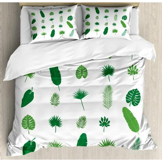 Tropical King Size Duvet Cover Set Pattern Of Diffe Tree Leaves And Petals Nature Elements Decorative 3 Piece Bedding With 2 Pillow