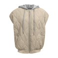 thumbnail image 6 of Women's Color-Blocked Sleeveless Vest, Modern Drawstring Hooded Puffer Vest with Front Pockets, Lightweight Quilted Winter Outerwear for Women, Trendy Zip Up Vest, Casual Sleeveless Jacket Beige L, 6 of 8