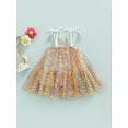 thumbnail image 4 of Toddler Girls Sleeveless A-Line Dress Tie-Up Spaghetti Strap Stars Print Double-Layer Hem Princess Dress, 4 of 9