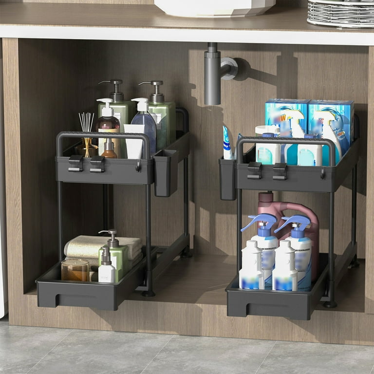 Dropship 2 Sets Under Sink Organizers And Storage Bathroom Organizer Under  Sink, Pull Out Cabinet Organizer For Kitchen Bathroom Sink Storage, Pack Of  2-layer Storage Racks In Black to Sell Online at