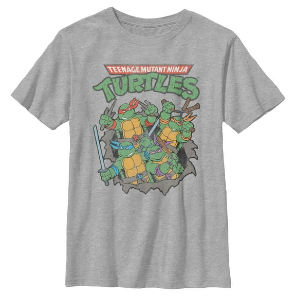 Boy's Teenage Mutant Ninja Turtles Retro Turtles in Action Graphic Tee Athletic Heather Large