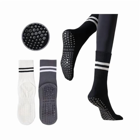 Eryueer 3 Pairs Womens Pilates Socks with Grips Yoga Socks Non Slip Grip Socks for Women for Gym Athletic Barre