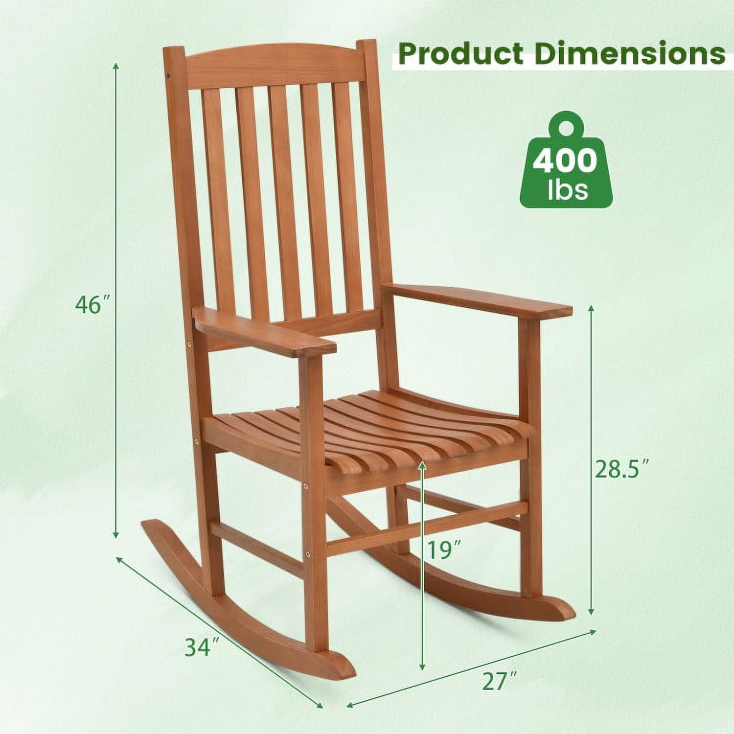 Aimee Lii Outdoor Rocking Chair, Patio Wooden Rocker Chair, Weather Resistant,for Lawn, Porch, Backyard, Indoor and Garden, Natural