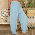 thumbnail image 4 of Cotton Linen Pants for Women Casual Loose High Waisted Wide Leg Pants with Pockets Lightweight Drawstring Comfy Lounge Pants, 4 of 6