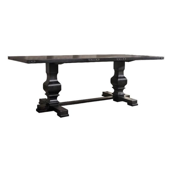 Pemberly Row Rectangular Dining Table with Double Pedestal in Vintage Black