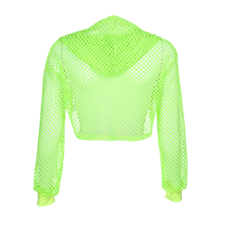 skrubbe Regnbue sæt Douhoow Women Neon Mesh Fishnet Top Perspective Long Sleeve Cropped T-shirt  - Walmart.com