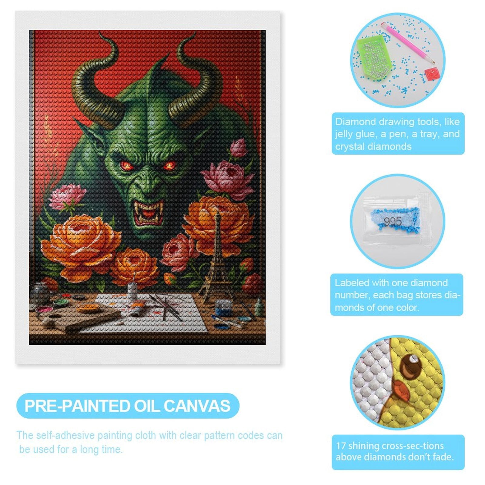Diamond Art Kits for Adults, Demon Painting Flowers Workshop Art 5D Diamond Painting Kits for Adults Beginners, DIY Full Drill Diamond Painting, Gem Art and Crafts 12x16
