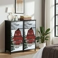 thumbnail image 6 of Dresser for Bedroom with 4 Storage Drawers Christmas Winter Snowy Scene Rustic Xmas Holiday Red House Reindeer Dressers Chest of Drawers Steel Framed Fabric Closet Organizers for Entryway, 6 of 7