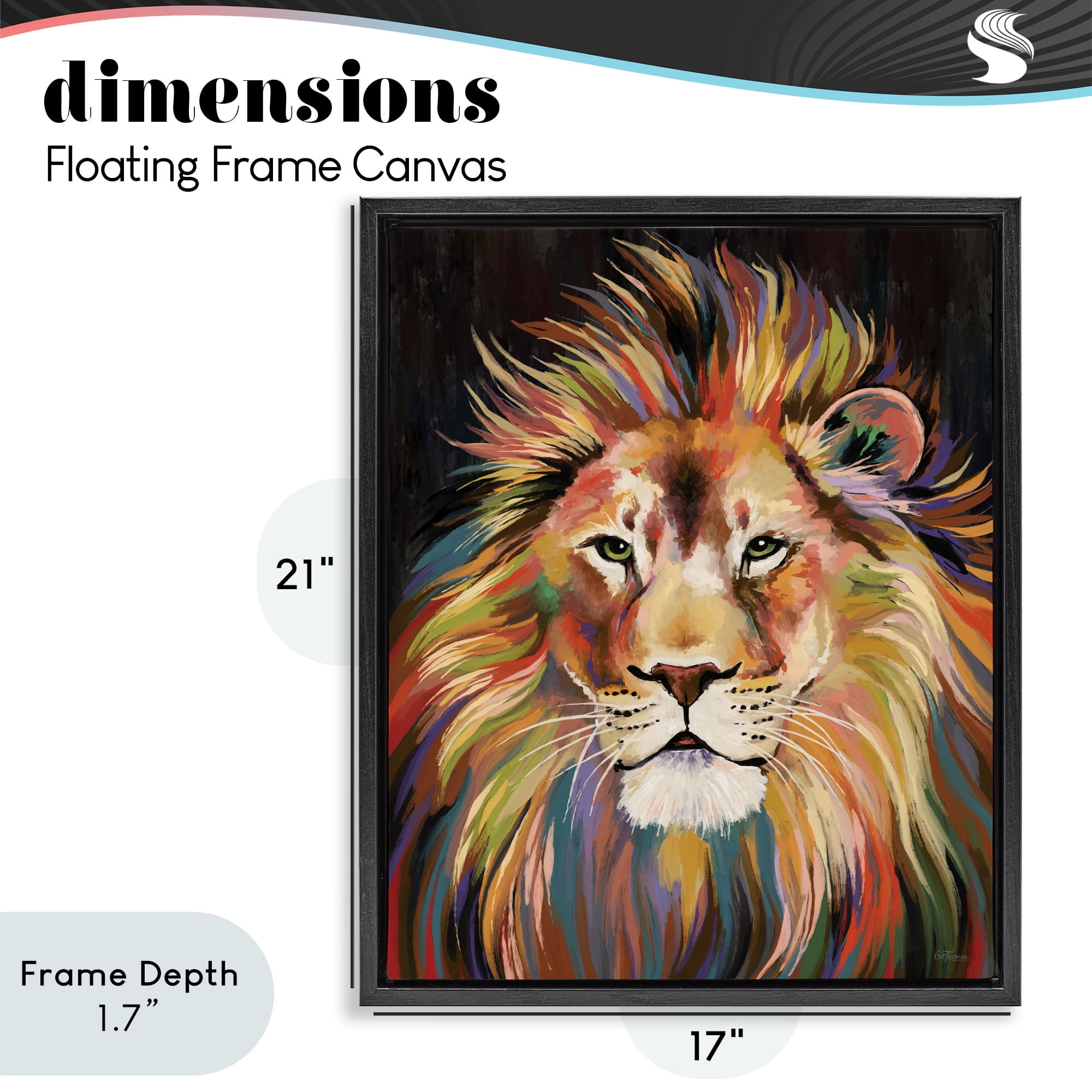 Stupell Industries Vibrant Majestic Rainbow Lion Black Framed Floater Canvas Wall Art, design by Cat Thurman Designs