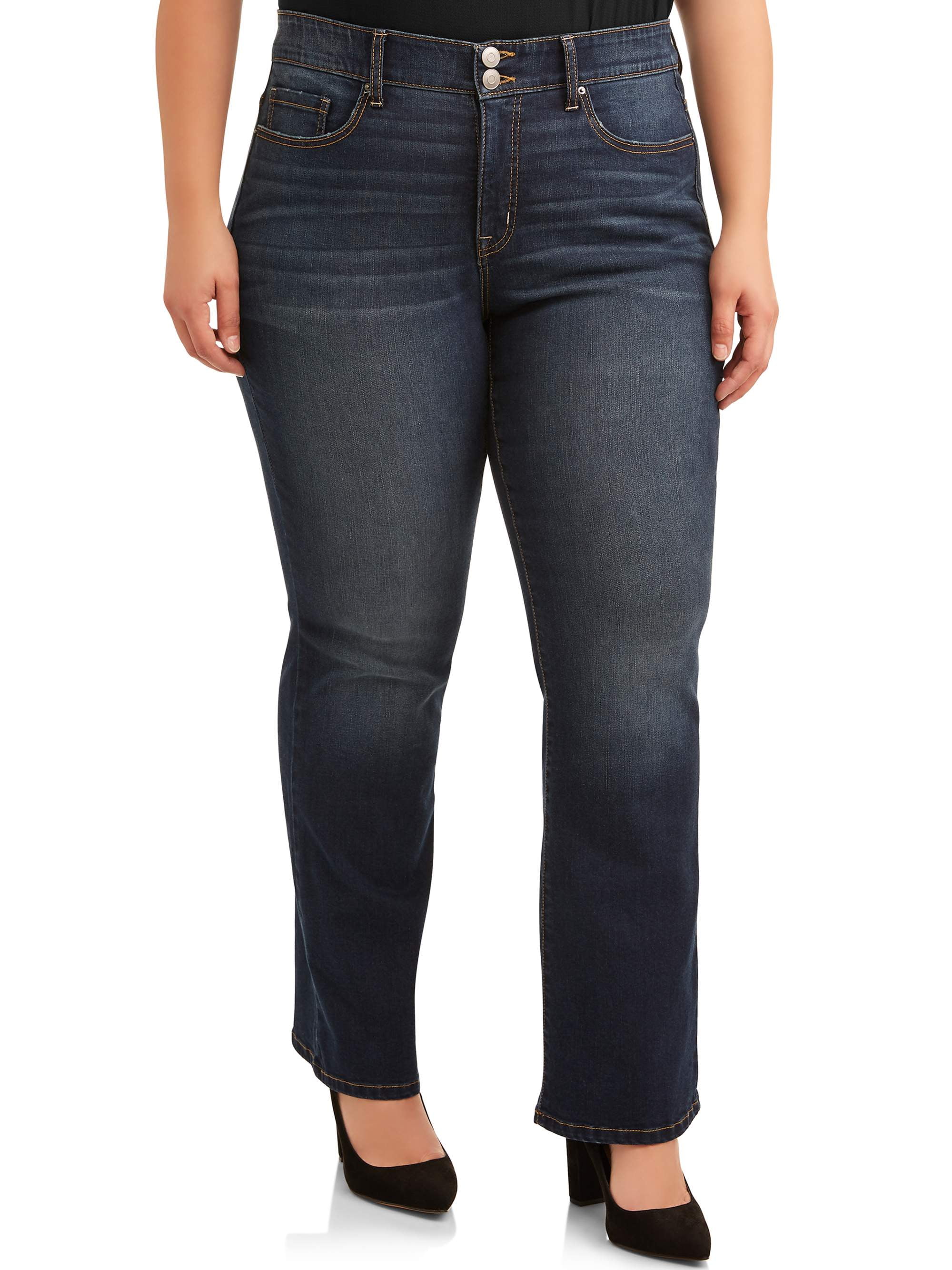Terra & Sky Women's Plus Size Double Button Bootcut Mid-Rise Jeans ...