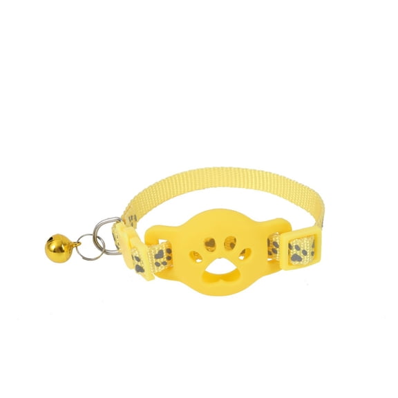 Cat Collar with Airtag Holder | Breakaway Cat Collar with Bell | Reflective Cat Collar Tracking Collar for Cats, Yellow Pet Cat Supplies