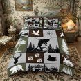 thumbnail image 2 of Meiyoeat Wildlife Mallard Duck Big Bass Fish Deer Bear Duvet Cover Queen, Rustic Fishing and Hunting Queen Bedding, Brown Green Black,3-Piece,No Comforter,Black Reversible, 2 of 6