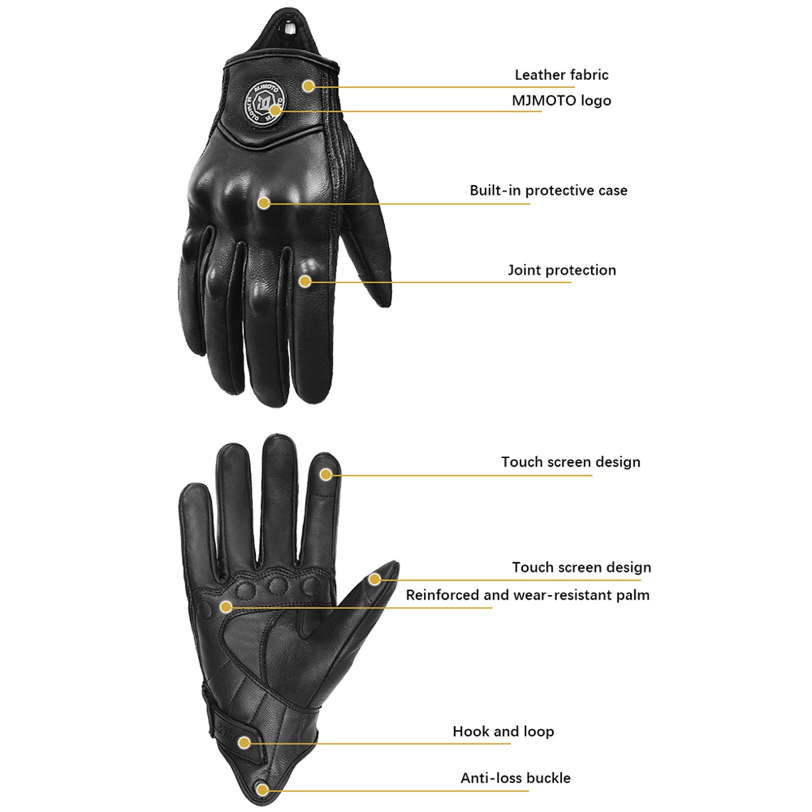 MJMOTO Classic Retro Leather Motorcycle Riding Gloves Summer Wear-Resistant Anti-Slip Men Women Mountain Bike Moto Biker Bicycle Accessories