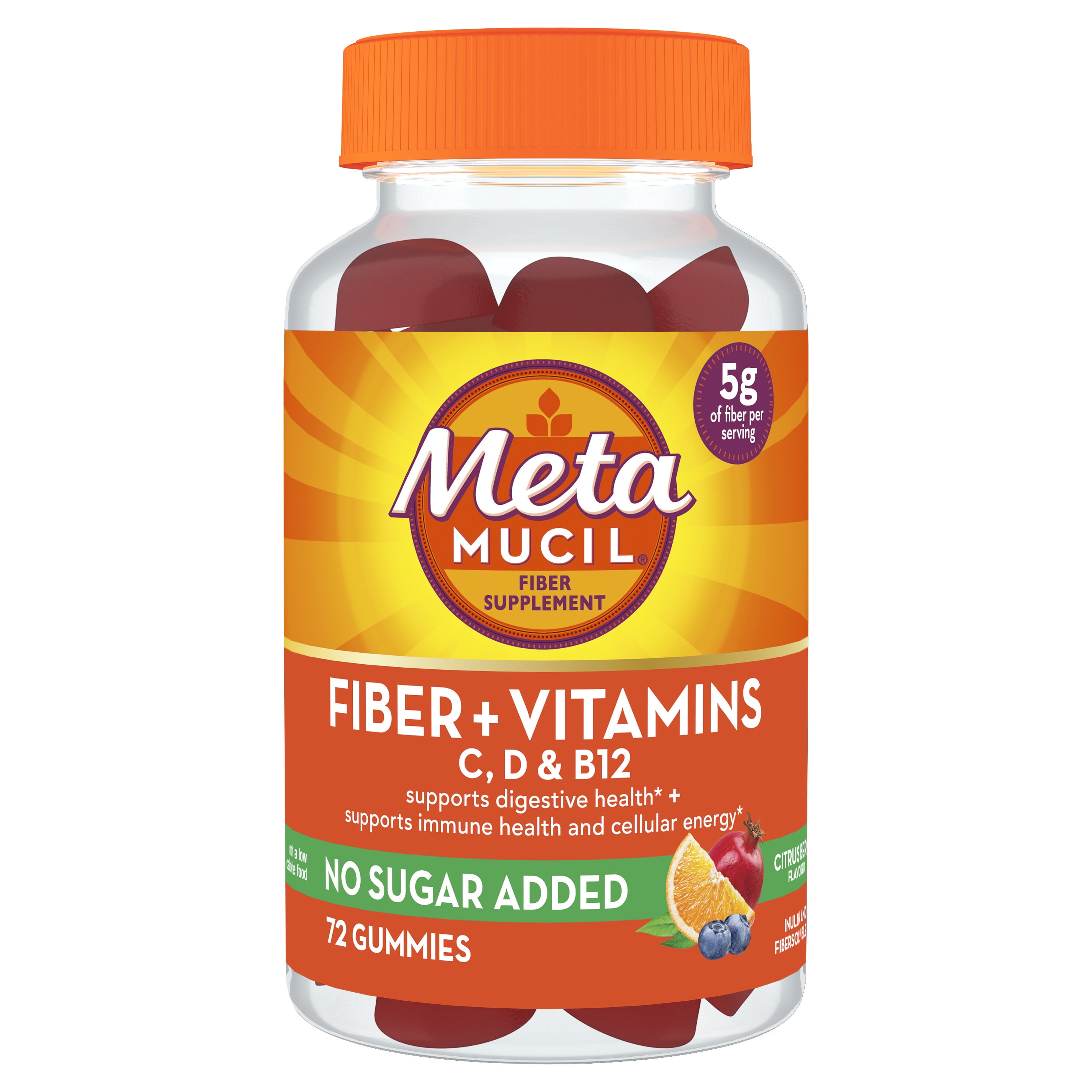 Metamucil Fiber Supplement Gummies Plus Vitamins C, D, & B12, 72