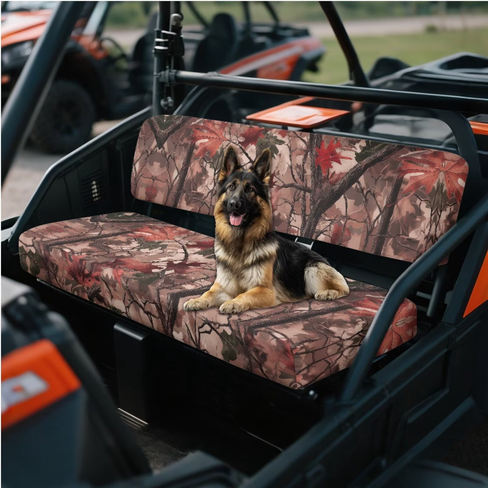 Yuyamidu Camo Hunting UTV Seat Cover Red Leaves Mule Bench Seat Cover Elastic Edging Dustproof UTV Accessories Compatible with Kawasaki Mule 3000 3010 3020 4000 4010 2001-2023 2025