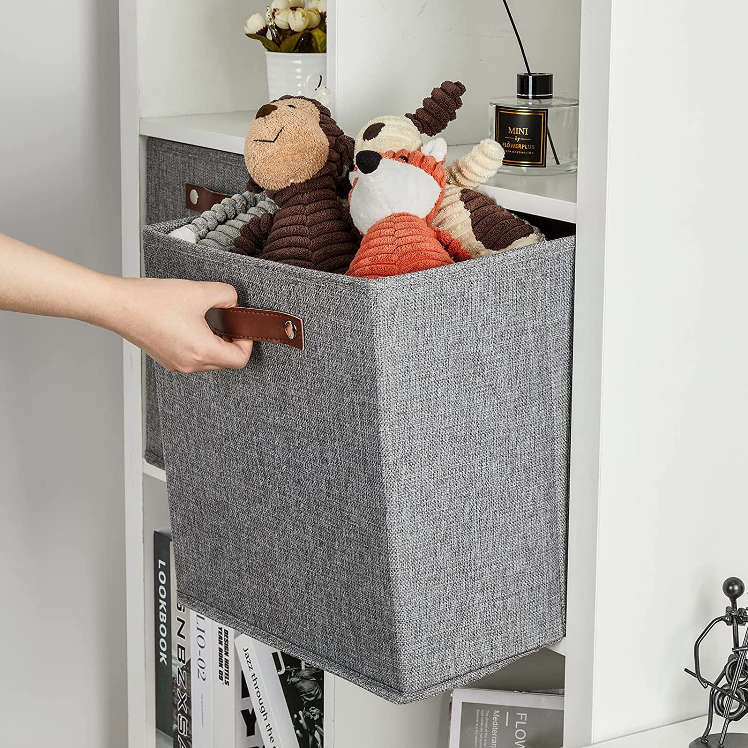 Bidtakay Large Storage Basket 13x13 4 PCS Bins Collapsible Storage Baskets,Storage Cube Bins with Handles