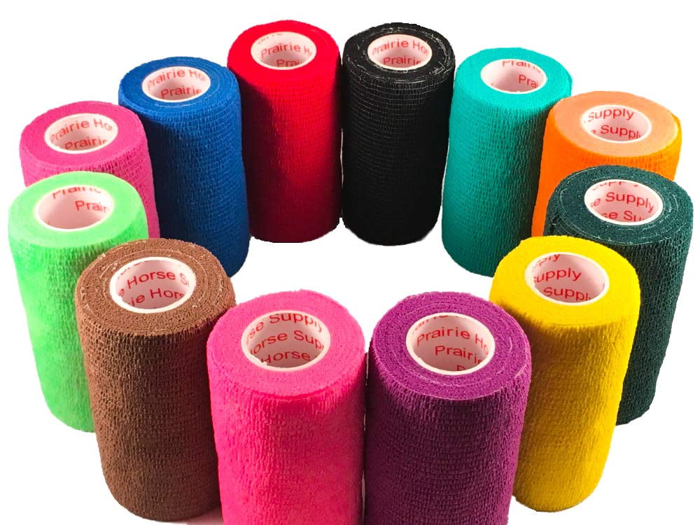 4 Inch Self Adhesive Medical Bandage Wrap Tape (Assorted Colors) (12