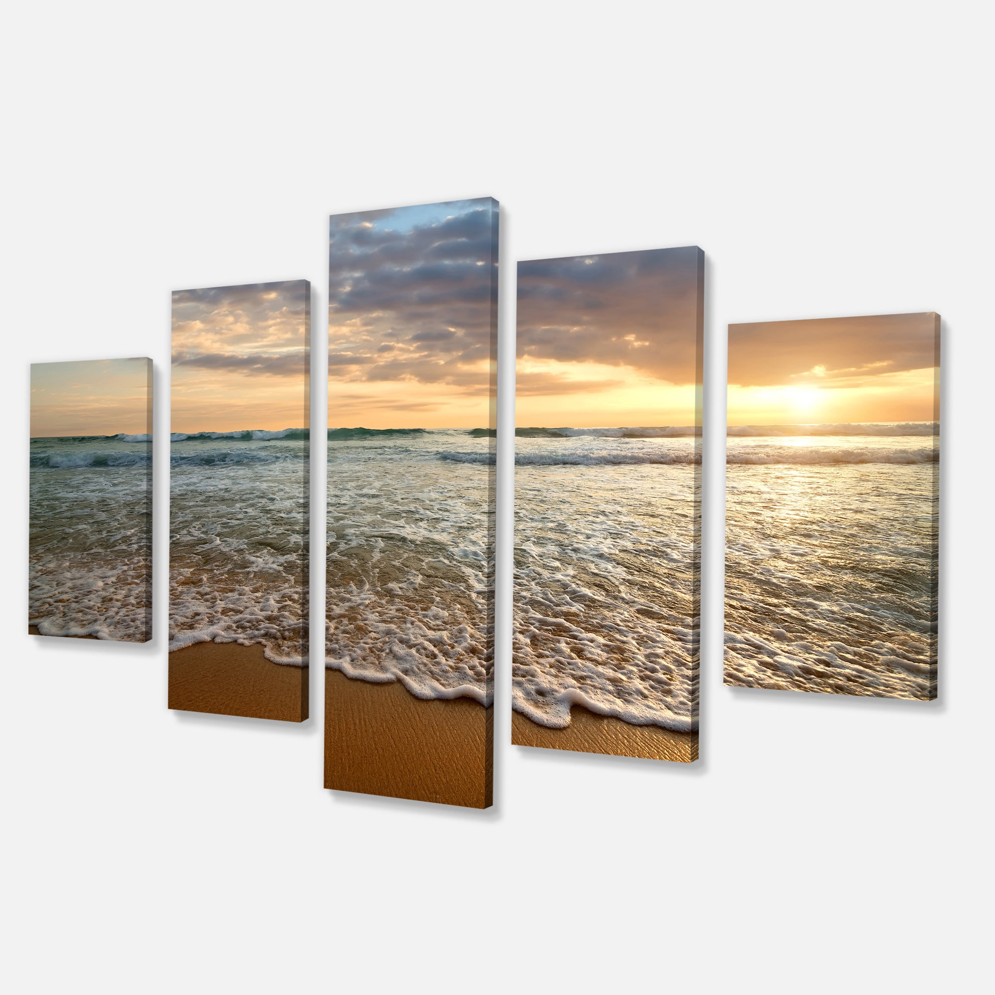 Designart 'Bright Cloudy Sunset in Calm Ocean ' Seashore Canvas Art Print