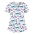 thumbnail image 1 of Puntoco Womens Clearance Scrub Tops Short Sleeve V-Neck Working Uniform Cartoon Print Blouse Purple, 1 of 4