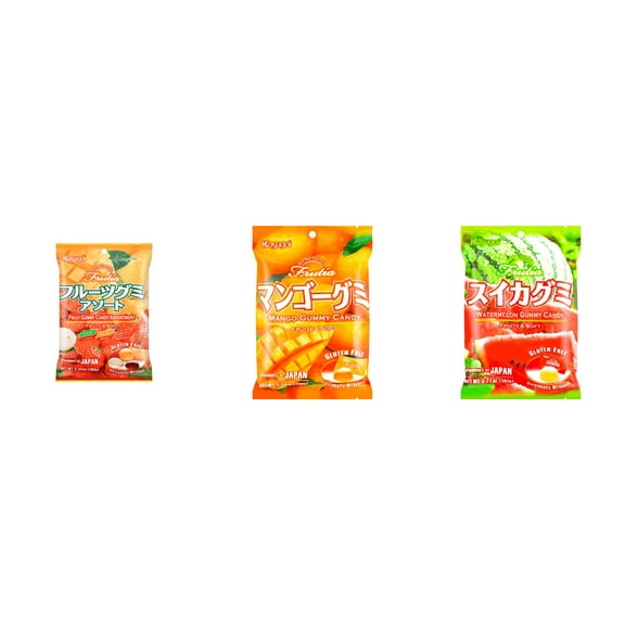 3 Pack Kasugai Gummy Candies, Made in Japan, Gluten Free, Mix 3 Flavor (Assortment,Mango,Watermelon) Plus NineChef Brand Long Handle Coffee Spoon