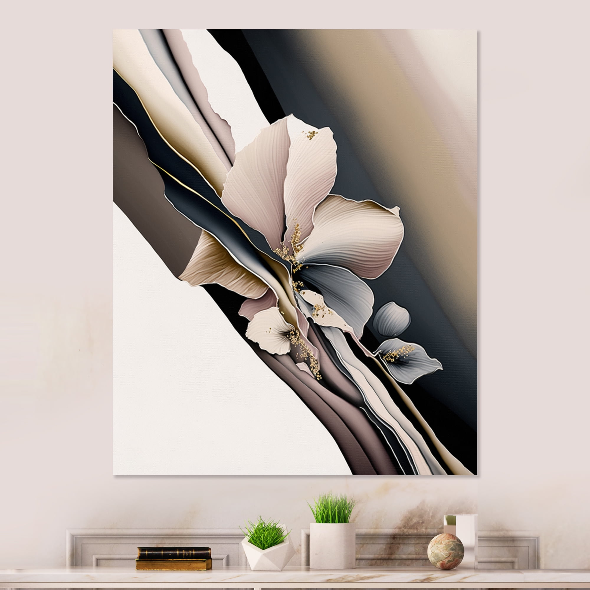 Designart Beige Orchid Flowers Hyperrealistic III Canvas Wall Art