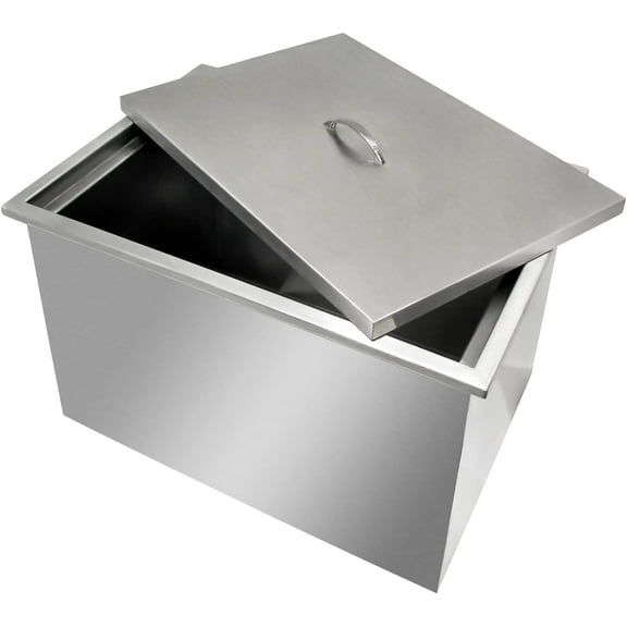 Drop-in Ice Chest 21"L X 14"W X 12"H Inch, Stainless Steel Ice Cooler with Removable Cover Drop in Ice Bin Drain Pipe and Drain Plug Included for Cold Wine Beer