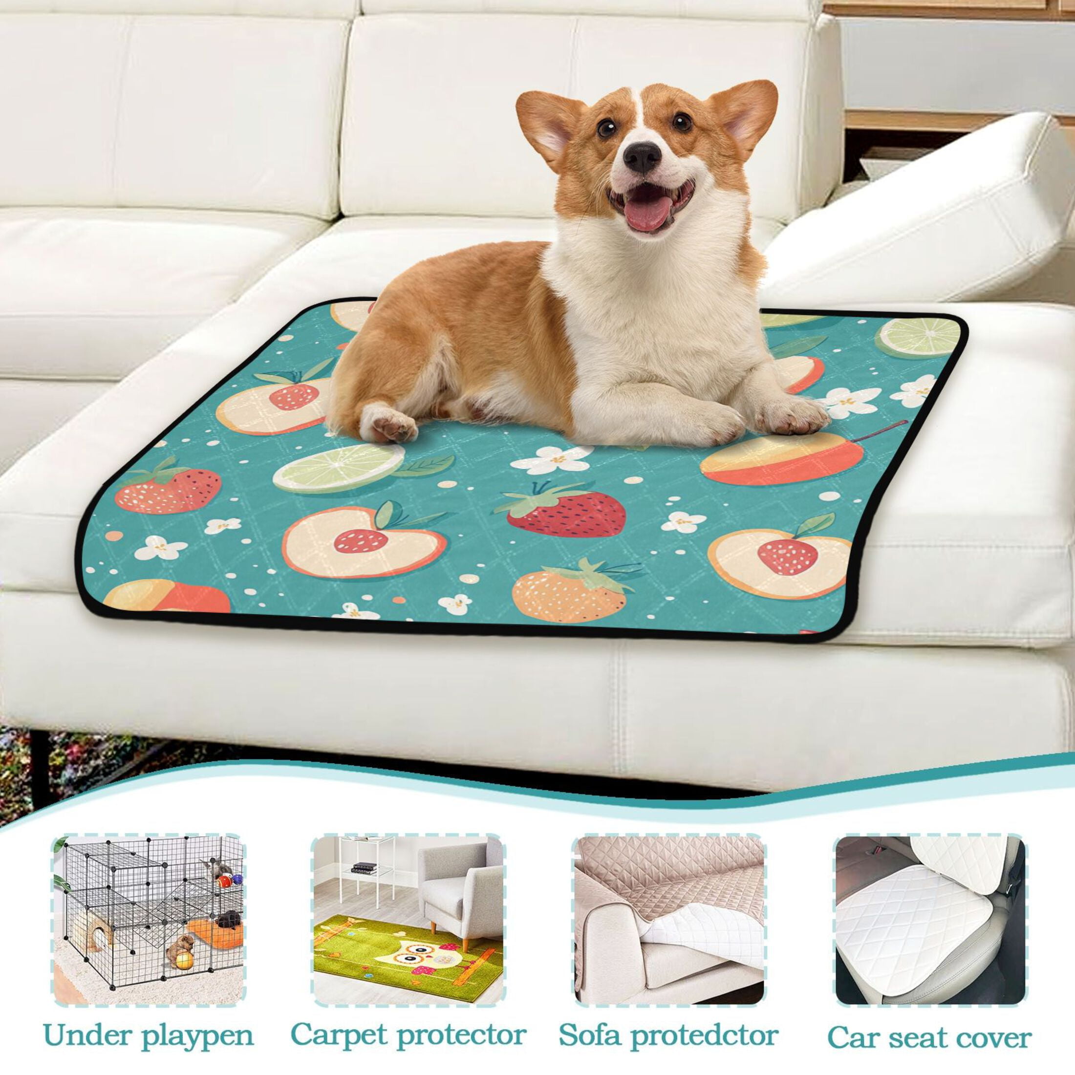Qxltty Peaches and Strawberries in A Repeating Pattern Cat litter Pads Pet Set of 3 Diaper Mats Center Anti-leakage Layer Absorbent Soft and Comfortable