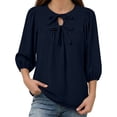 thumbnail image 4 of Loopsun Womens 3/4 Sleeve Fall Tops Fashion Solid Crew Neck Casual Shirt Blouse, 4 of 4