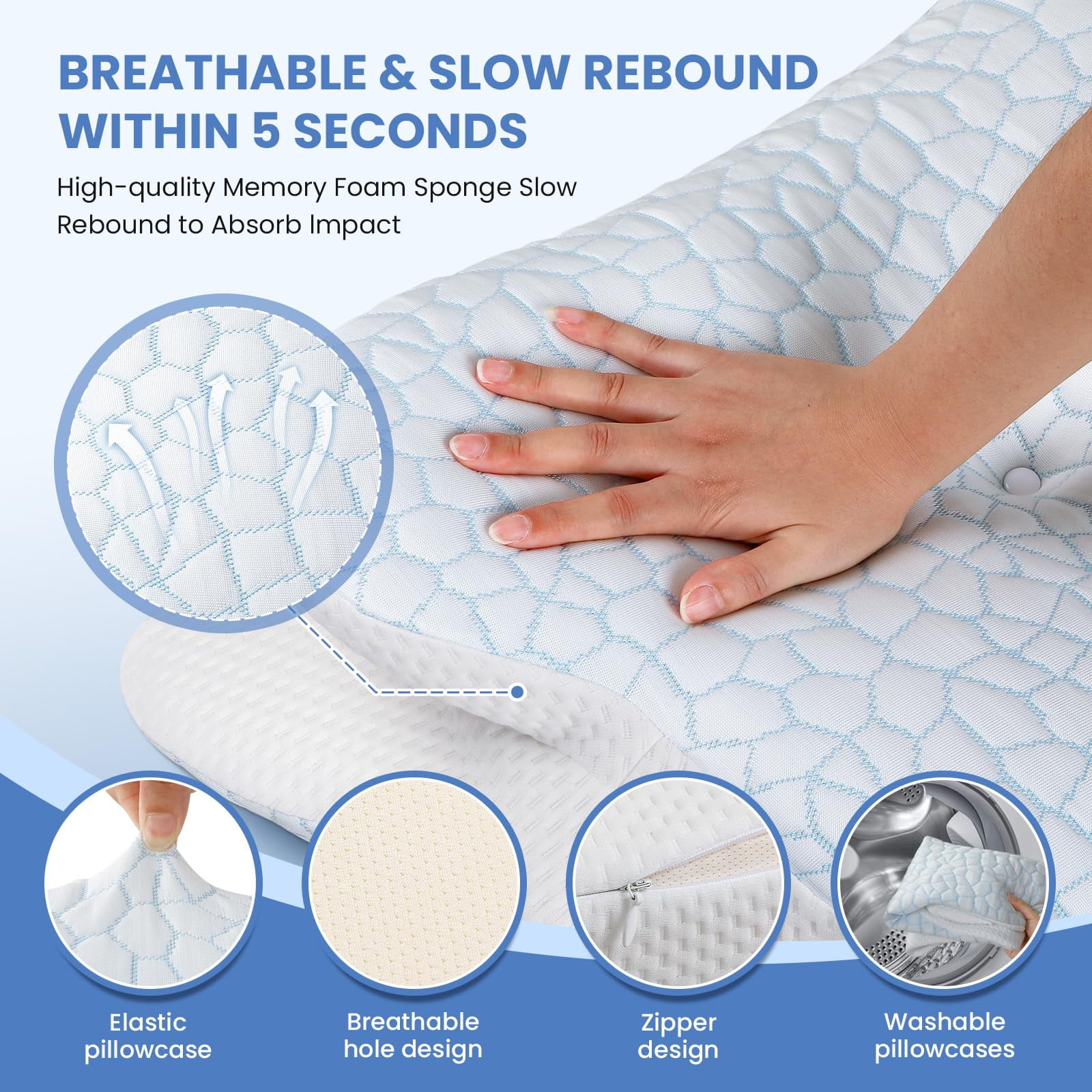 Alupssuc Cooling Cervical Neck Pillow, Memory Foam Ergonomic Orthopedic Pillow for Neck and Shoulder