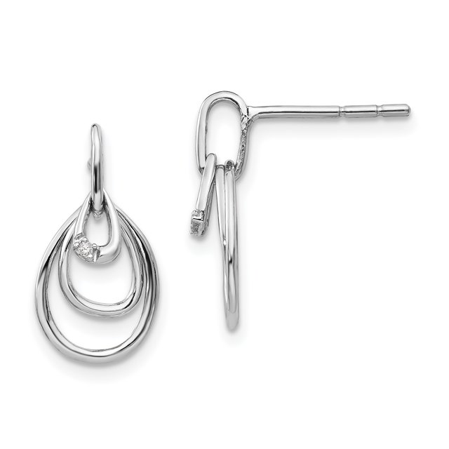 925 Sterling Silver Teardrop Diamond Post Dangle Earrings Drop
