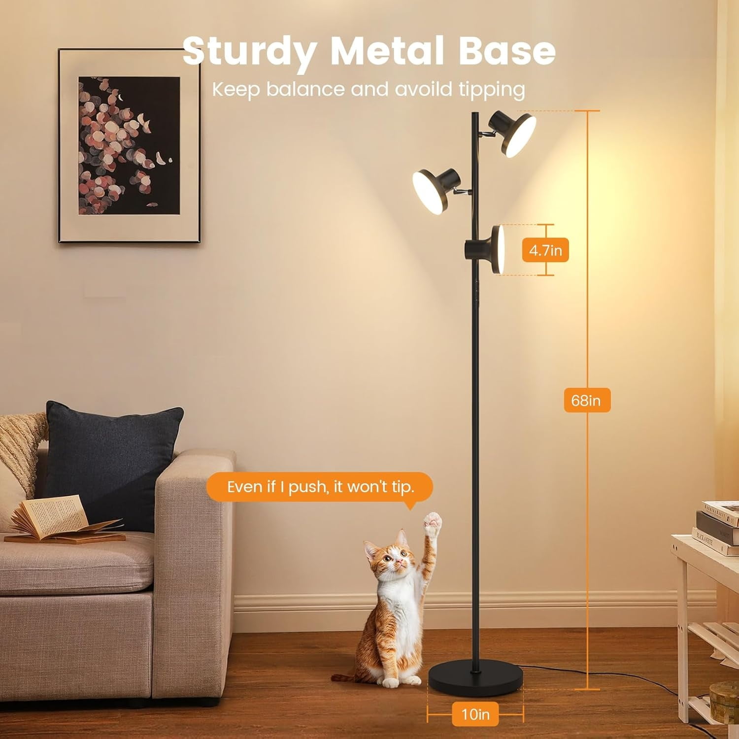 36W LED Floor Lamp, Modern Dimmable Standing Lamp with Remote & Touch Control, 4 Color Temperatures, 3 Rotatable LED Light Floor Lamps for Living Room, Bedroom, Office