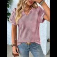 thumbnail image 4 of Blusas Elegantes e Informales de Corta para Mujer, Modernas, de Verano, con Cuello en V, Holgadas y A Rayas. Vino Tinto M, 4 of 9