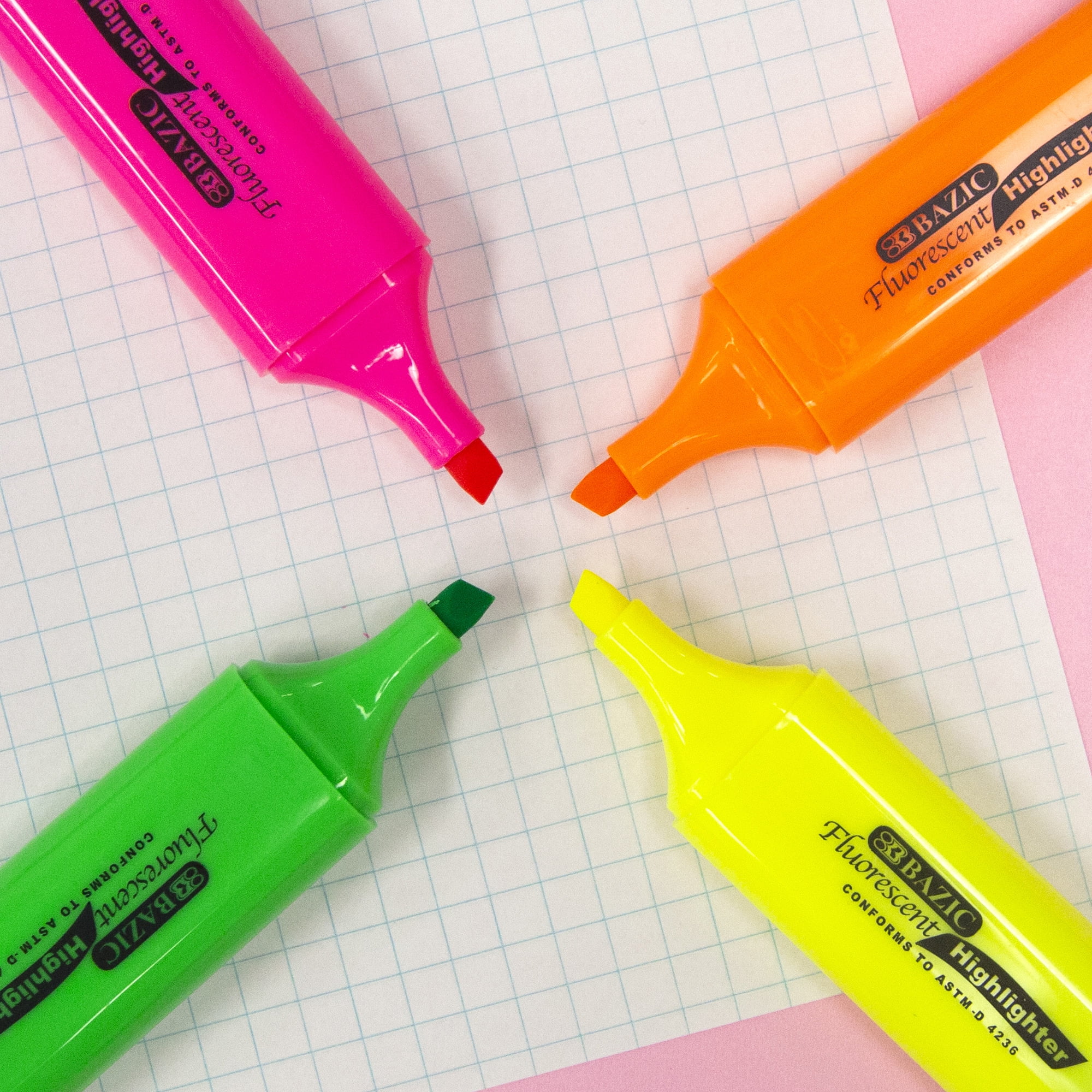 BAZIC Highlighter Marker Pen, Chisel Tip Liquid Marker (4/Pack), 24-Packs