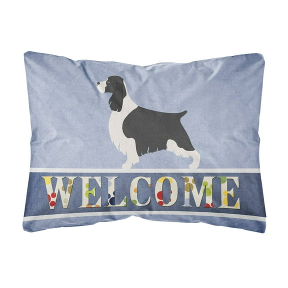Carolines Treasures BB8273PW1216 English Springer Spaniel Welcome Canvas Fabric Decorative Pillow, Blue, 12H x16W,