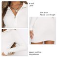 thumbnail image 4 of Vestido con cremallera y cuello en V para mujer, falda corta delgada con solapa de manga larga para el día a día, informal, para vacaciones, citas en el club, 4 of 5