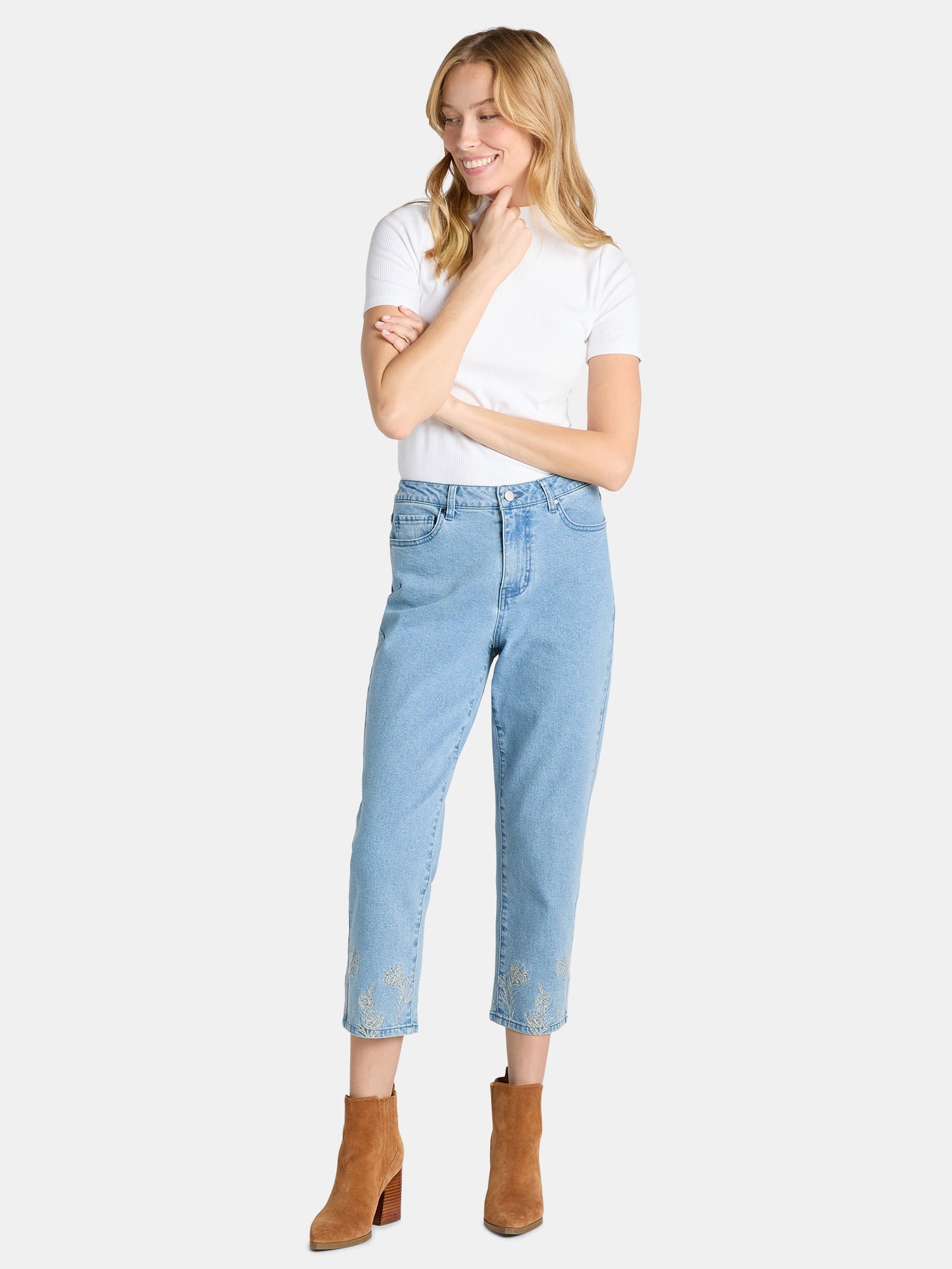 The Pioneer Woman Embroidered Straight Skinny Jeans, 25” Inseam, Women’s