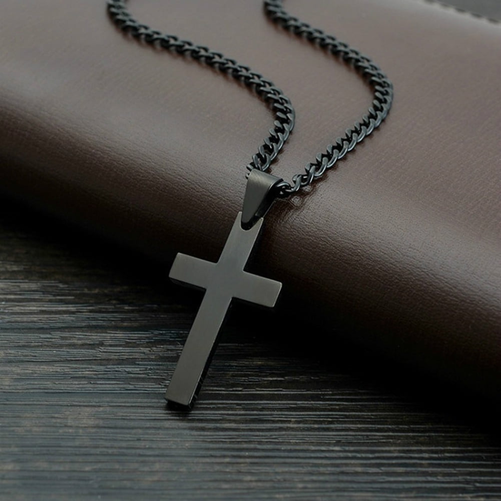 Yesbay Yesbay Stainless Steel Cross Pendant Men Women Chain Necklace Religious Jewelry Gift