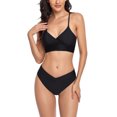 thumbnail image 2 of Traje de baño de dos piezas para mujer Ajustar las correas de los hombros Traje de baño de color puro con cuello en V para el verano Negro S, 2 of 8