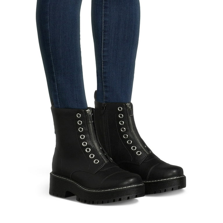 No Boundaries Women s Zip Front Combat Boots Walmart