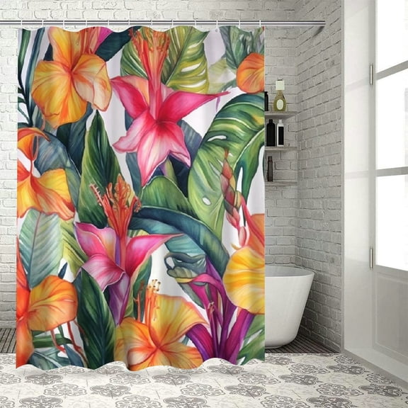 Orinice Tropical Flowers Shower Curtains for Bathroom Seamless Exotic Floral Pattern Bird of Paradise Polyester Waterproof Shower Curtain with Hooks  36x72