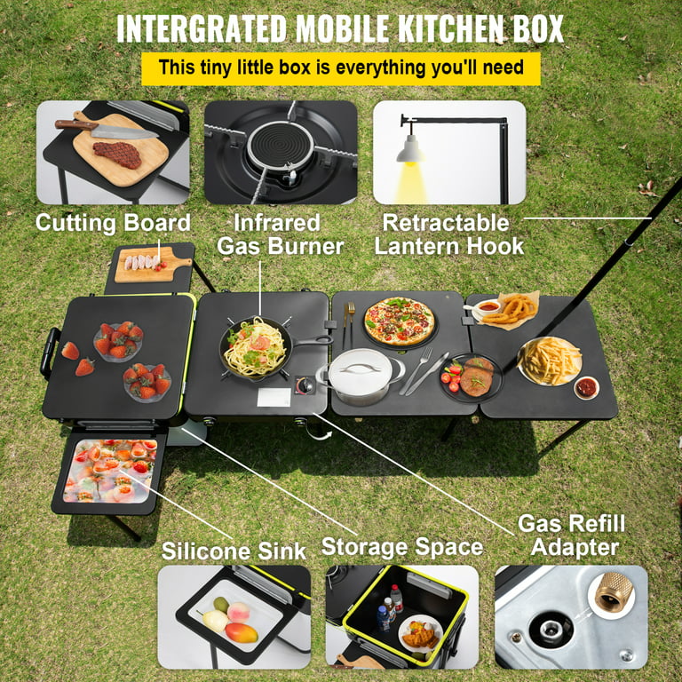 Outdoor Camping Hiking Mobile Kitchen Portable Folding Cooking Table  Storage Box 