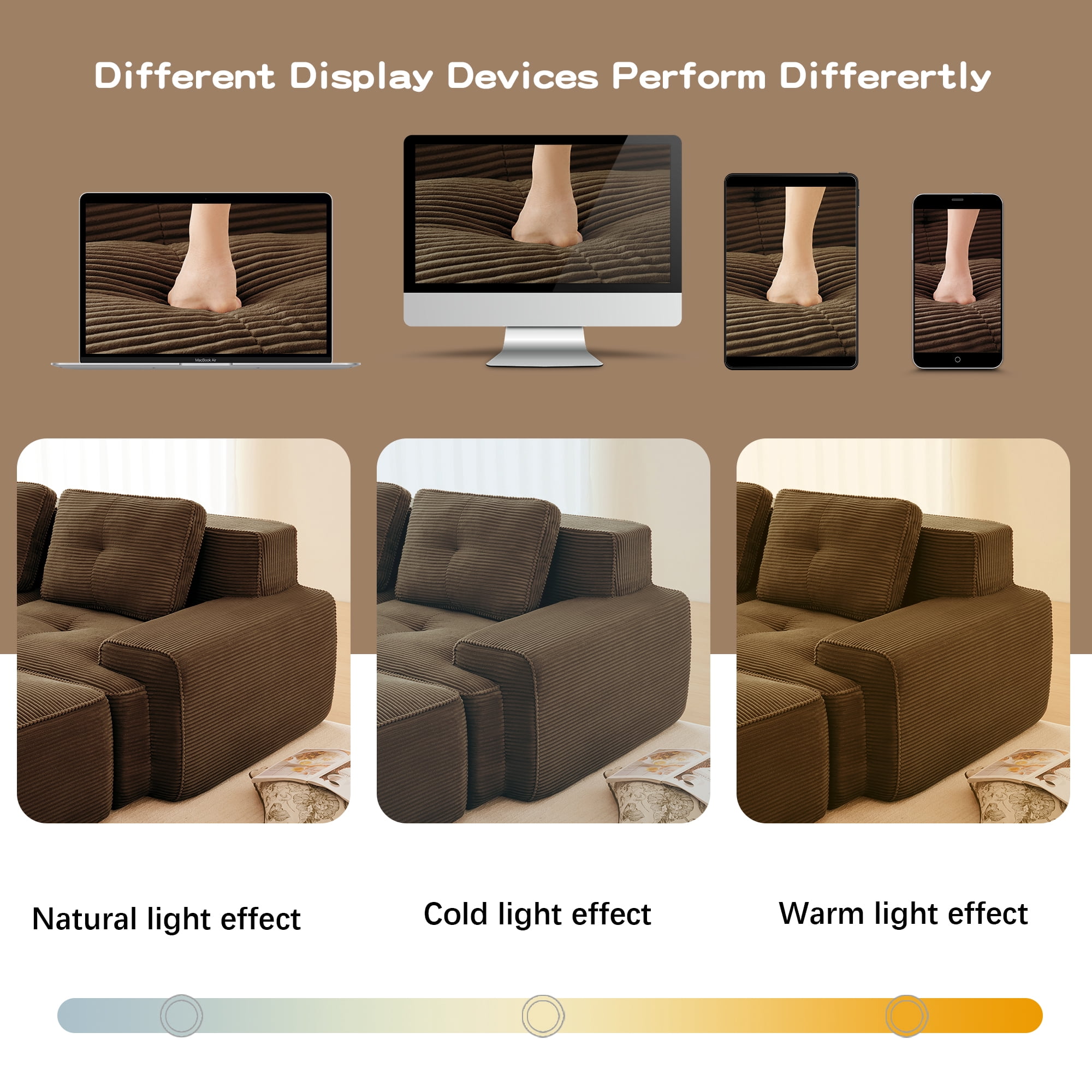 80" Corduroy Modular Sectional Sofa, 2-Seater Tufted Deep Seat Couch, Pet-Friendly Couch, No Assembly, Brown