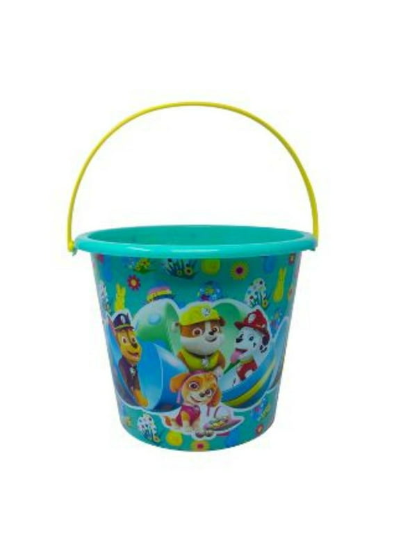 NS Kids Jumbo Plastic Pail Paw Rescue Dog Candy Green Candy Basket Halloween Trick or Treats DIY Birthday Gift Baskets Spring Summer Kids Toddlers Girls Outdoor Beach Sand Bucket Toys