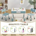 thumbnail image 4 of 4 in 1 Kids Table and Chairs Set, Toddler Table and Chair Set for Kids Ages 3-10, 29.5" L x 23.6" W Activity Table w/Storage, Graffiti & Building Blocks Double-Sided Tabletop, Grayish Blue, 4 of 6