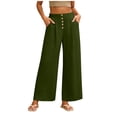 thumbnail image 2 of YuXingFu Womens Fashion Solid Crinkled Crepe Button Decor Half Back Elastic Waist Casual Pocket Loose Wide Leg Long Pants Army Green XXL, 2 of 8