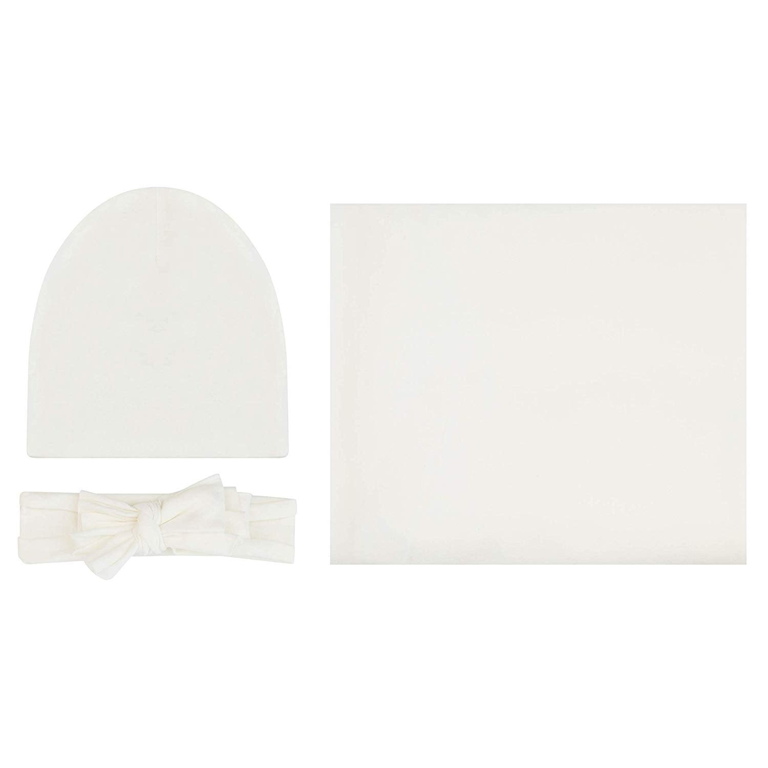 Ely S Co Jersey Swaddle Blanket Baby Beanie Hat And Bow Headband Set Jersey Cotton Set For Baby Girl Ivory Walmart Com Walmart Com