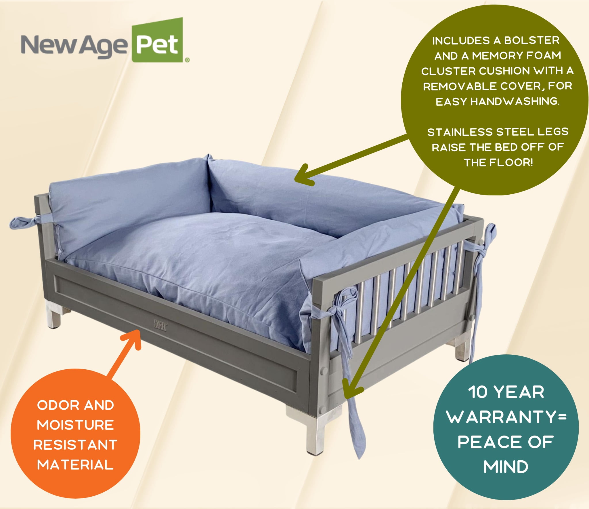 ECOFLEX® Manhattan Elevated Dog Bed, Memory Foam Cushion, Durable Composite Frame, Stainless Steel Legs & Spindles, Removable Cover - Espresso Black, Pets Up to 110 lbs.