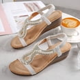 thumbnail image 5 of Mepaouo Women's Low Wedge Heels Summer Dressy Platform Sandals Elastic Ankle Strap Flower Shoes, 5 of 8